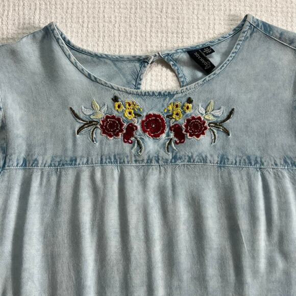 D&KADE Blue Jean Dress Baby Doll Boho Medium M Flowy Tunic Top - Picture 3 of 9
